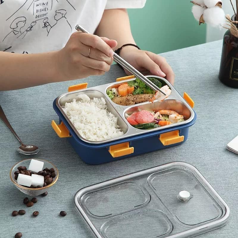 3 Compartment Stainless Steel Lunch Box, Leakage Proof Lunch Box for School Kids and Adults Pack of 1