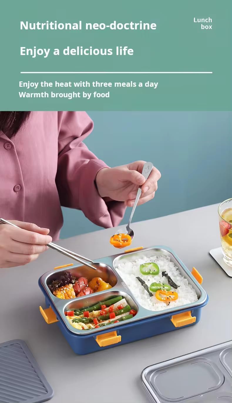 3 Compartment Stainless Steel Lunch Box, Leakage Proof Lunch Box for School Kids and Adults Pack of 1