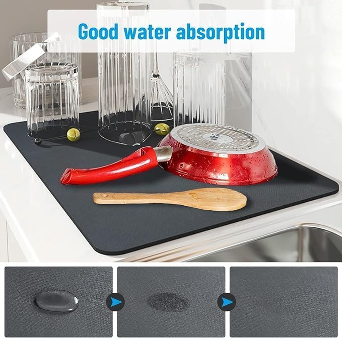 Kitchen Utensil Dish Drying Mat | Quick Dry Water Absorbent mat | Placemat for Dish Drying with Non-Slip Rubber Backed | Super Draining Mat for Kitchen 1 Pcs