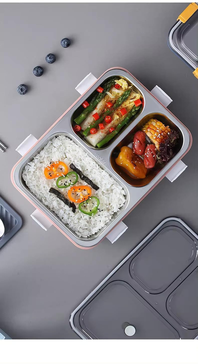 3 Compartment Stainless Steel Lunch Box, Leakage Proof Lunch Box for School Kids and Adults Pack of 1