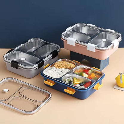 3 Compartment Stainless Steel Lunch Box, Leakage Proof Lunch Box for School Kids and Adults Pack of 1