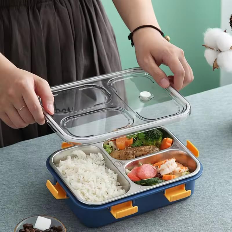 3 Compartment Stainless Steel Lunch Box, Leakage Proof Lunch Box for School Kids and Adults Pack of 1