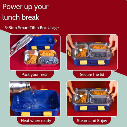 3 Compartment Stainless Steel Lunch Box, Leakage Proof Lunch Box for School Kids and Adults Pack of 1